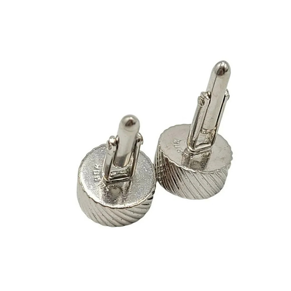 Swank Grey Gray Glass Faceted Rhinestone Silver Tone Cufflinks Vintage - Picture 4 of 4